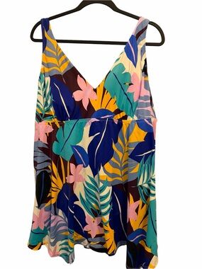 NEW Avenue Tropical Floral V-Neck swimsuit in Blue, Yellow & Pink one piece